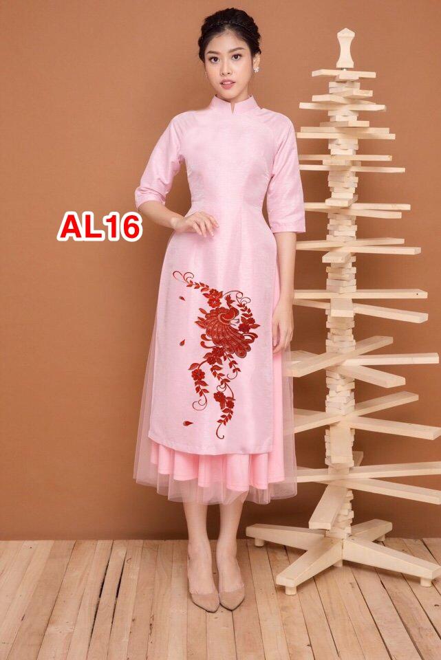 Set áo dài thêu hoa lan cao cấp AL16